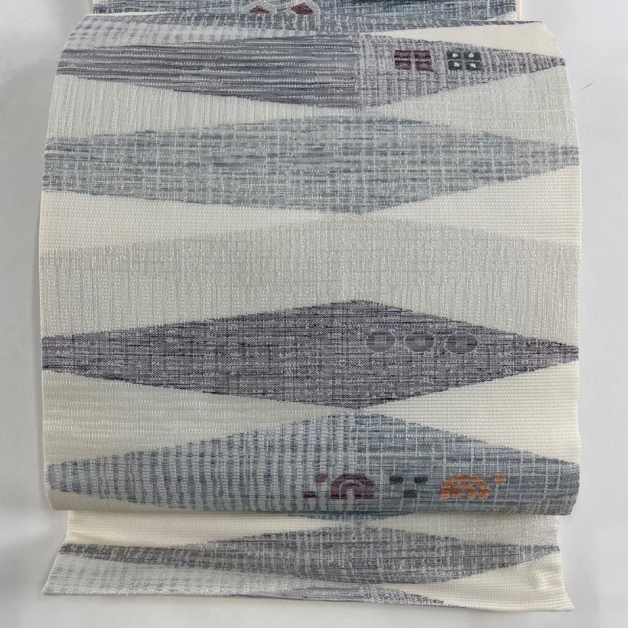 袋帯 秀品 夏帯 幾何学模様 七宝 クリーム 六通 正絹 中古 : リユース 