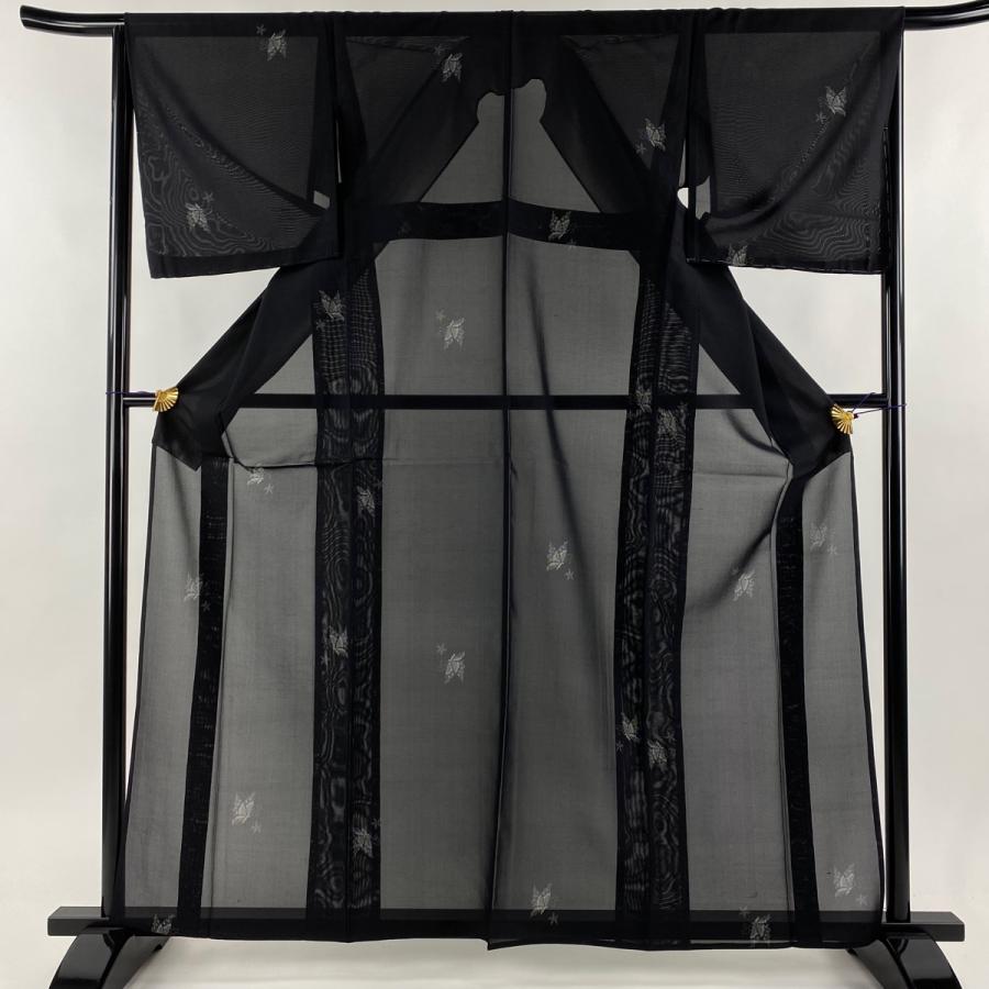 紬 身丈162cm 裄丈65cm M 薄物 夏紬 蝶 花 黒 正絹 美品 秀品 中古  