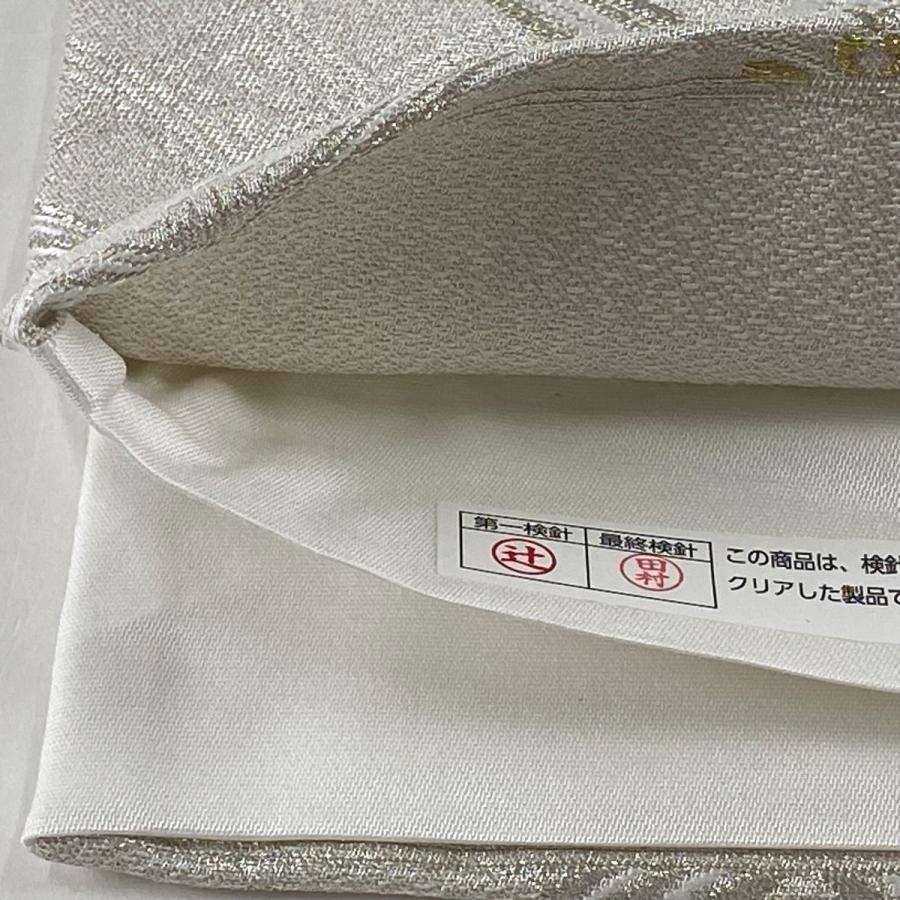 袋帯 美品 逸品 共箱付き 桜 箔 唐織 灰白 六通 正絹 中古 袋帯