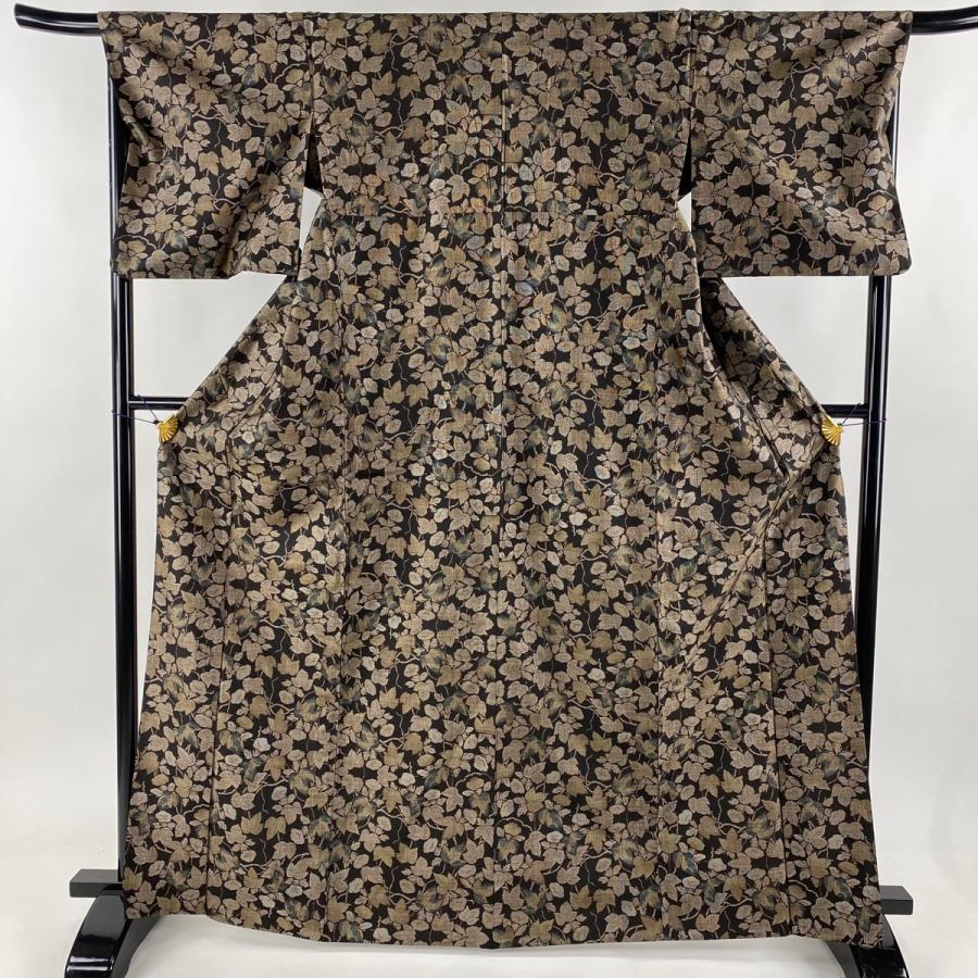 大島紬 身丈167.5cm 裄丈67cm M 単衣 葉柄 焦茶色 正絹 逸品 中古  