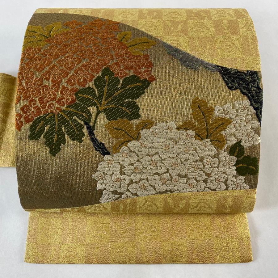 名古屋帯 美品 逸品 枝花 金糸 金色 正絹 中古 : リユースセレクト  