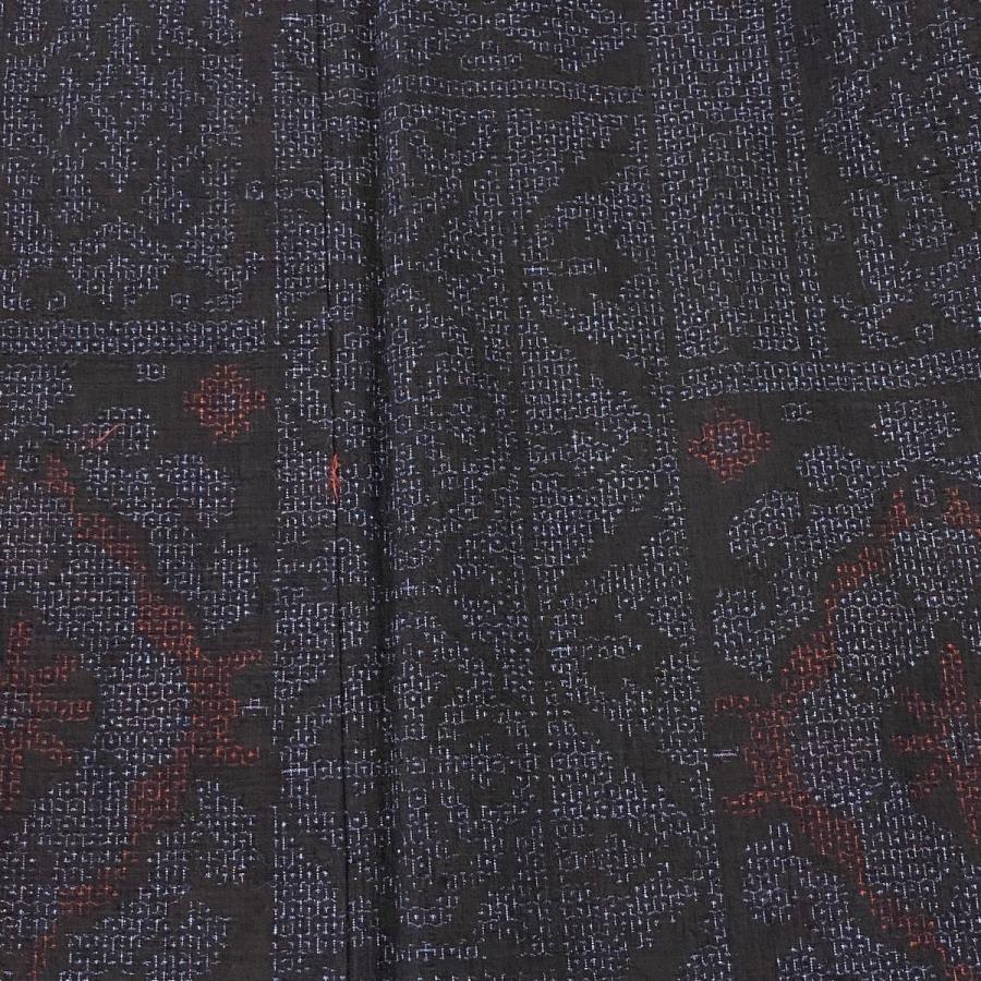 結城紬 身丈164.5cm 裄丈64cm M 袷 本場結城紬 証紙あり 華文 濃紺  