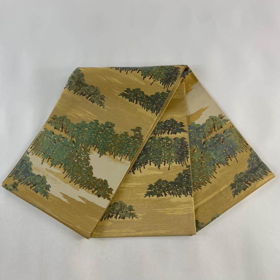 袋帯 美品 逸品 人間国宝 木村雨山 落款あり 樹木 霞 金糸 箔