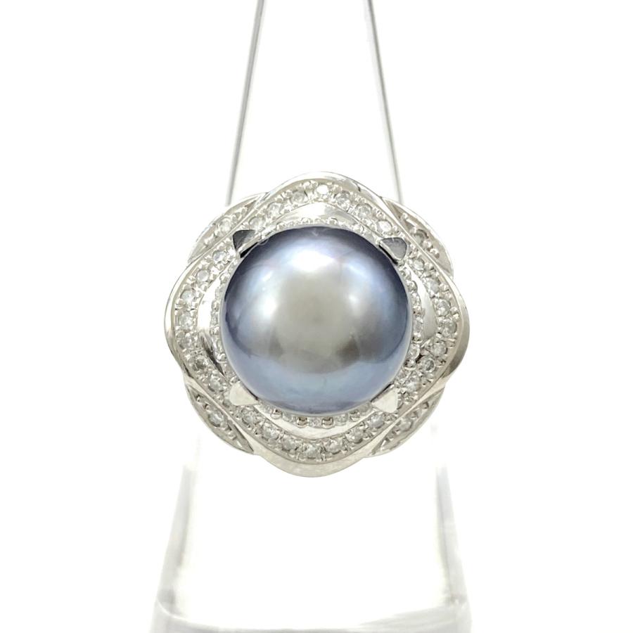 パール デザインリング プラチナ 指輪 真珠 メレダイヤ リング 11号  