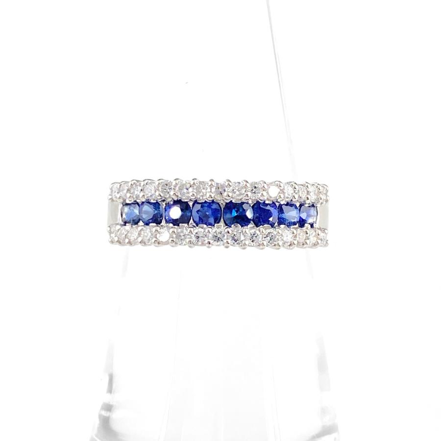 サファイア デザインリング プラチナ 指輪 メレダイヤ リング 11号  