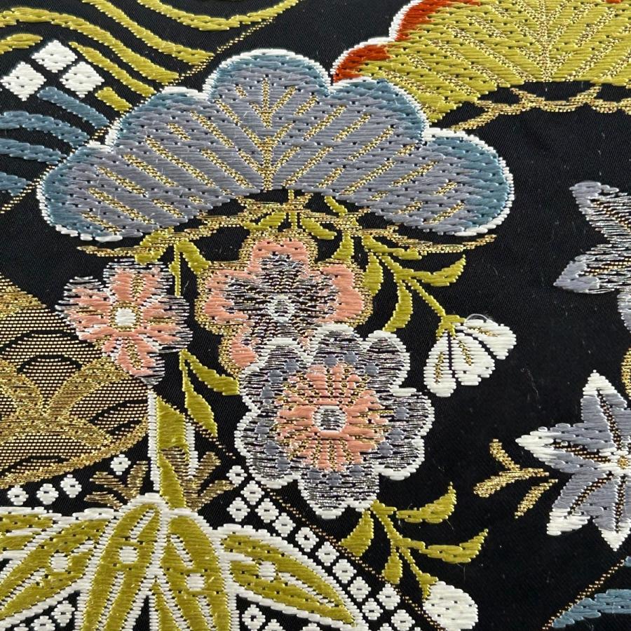 袋帯 本袋 六通 雪輪 青海波 波涛 金糸 黒地 上質 ゴールド ファッション 袋帯 本袋 六通 雪輪 青海波 波涛 金糸