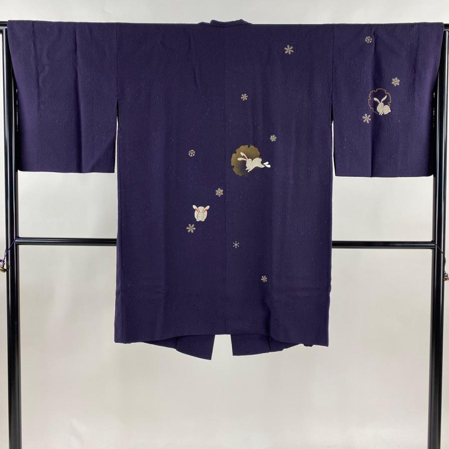 道中着 身丈95cm 裄丈64.5cm M 和装コート うさぎ 刺繍 金彩 濃紫 正絹  