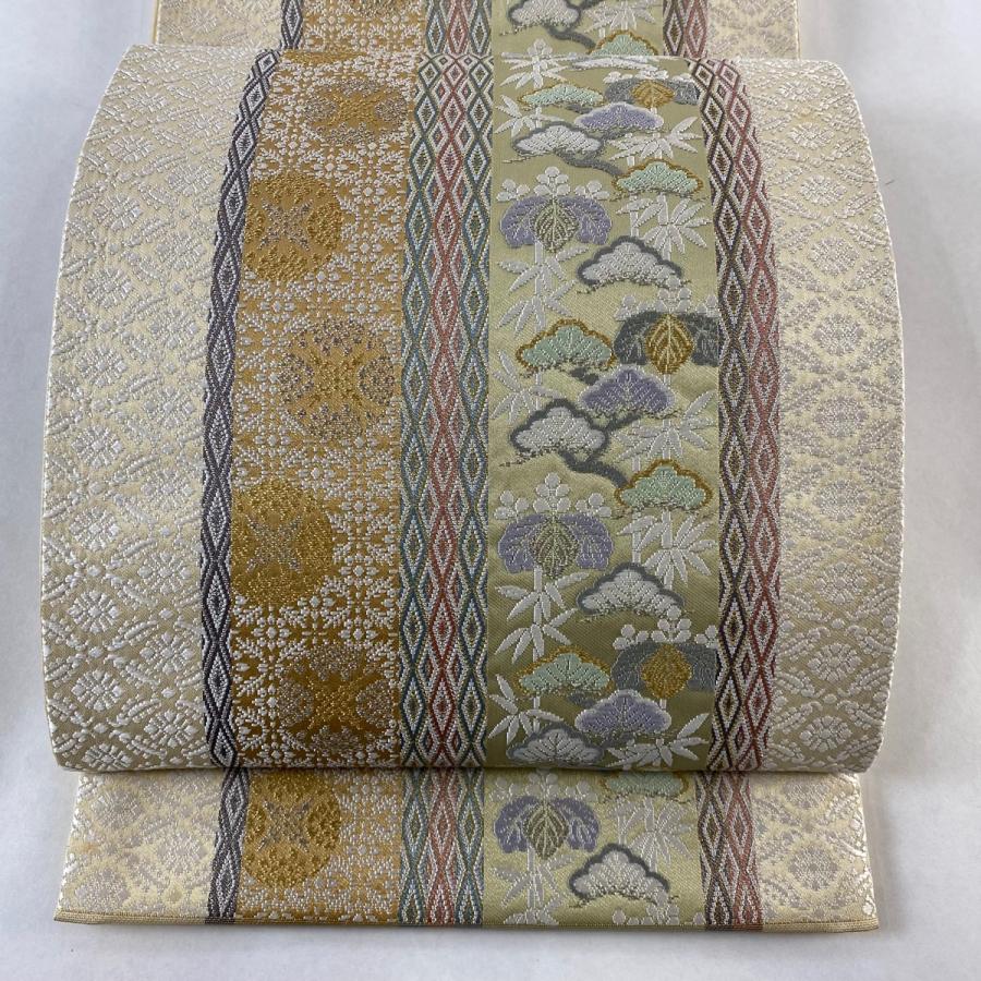 袋帯 美品 名品 御倉唐組 笠松 桐 金銀糸 ベージュ 六通 正絹 中古