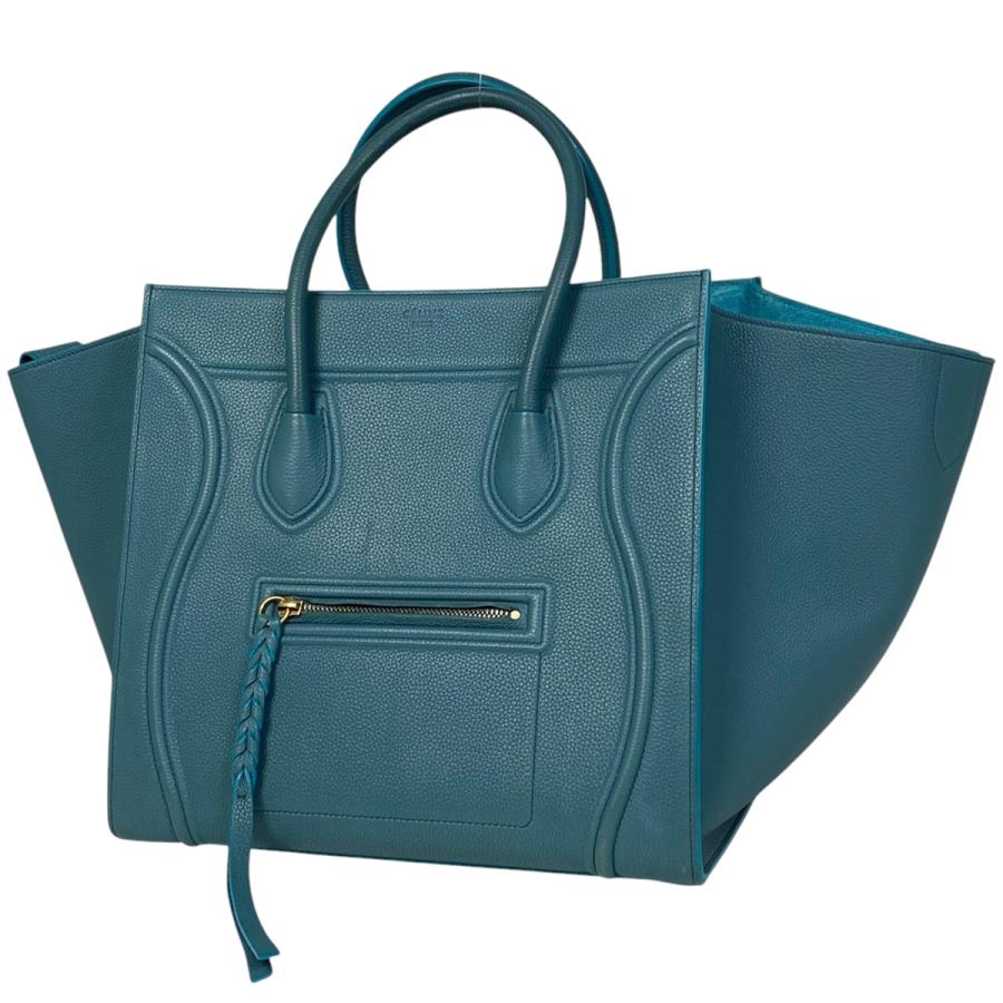 美品☆　セリーヌ　ラゲージ　マイクロ　ブルーグリーン　レザー　トートバッグ 美品☆セリーヌラゲージマイクロブルーグリーンレザートートバッグ