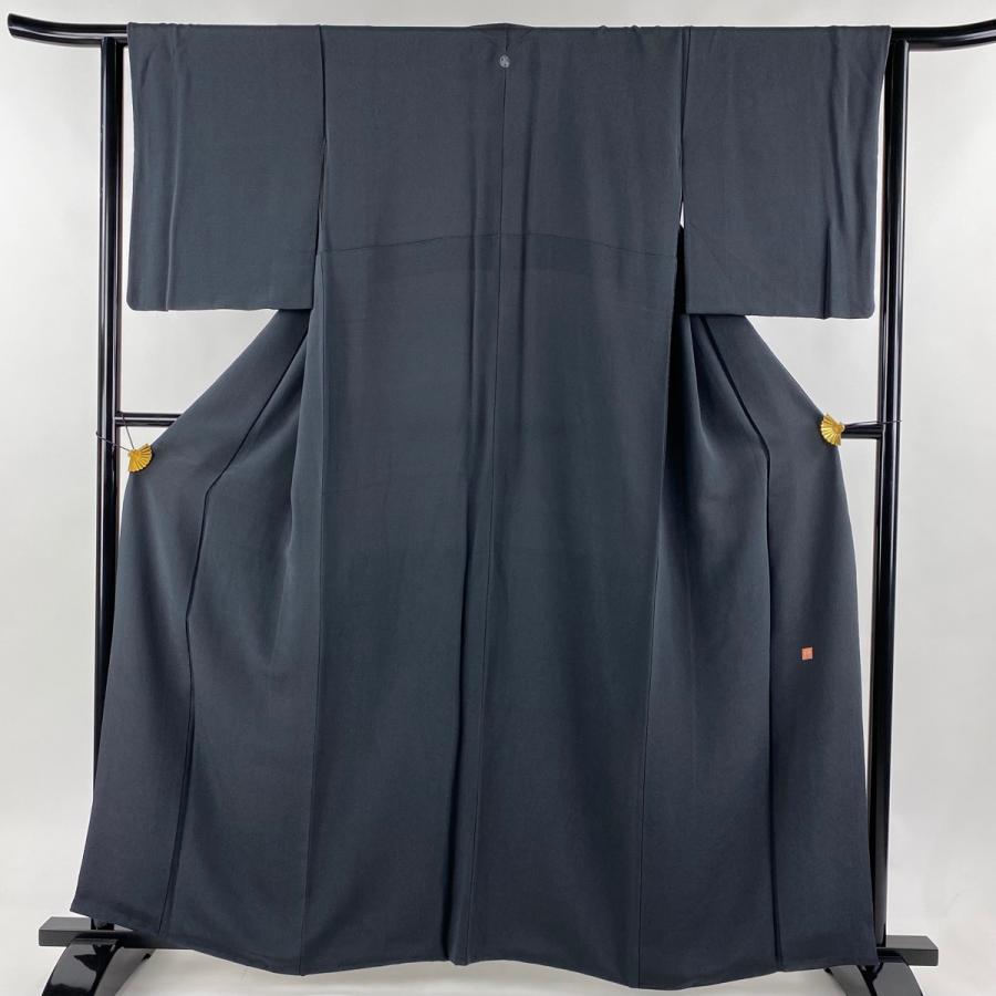 色無地 身丈161cm 裄丈64cm M 袷 久保田一竹工房 落款あり 縮緬 墨色  