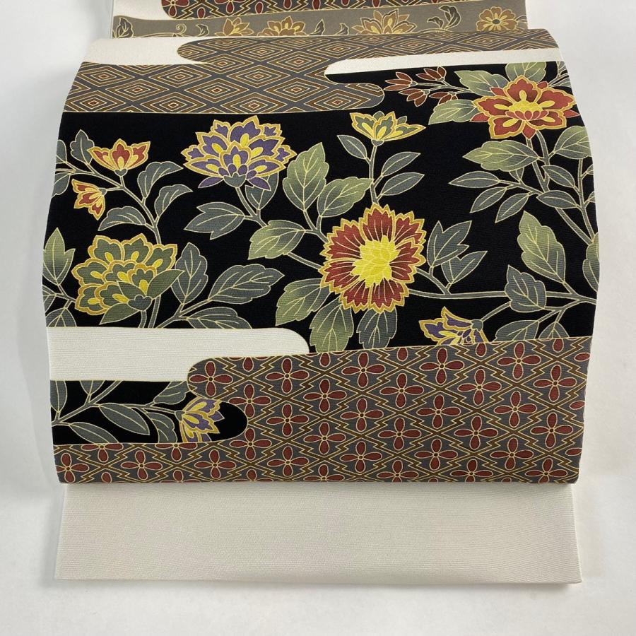 袋帯 美品 名品 草花 絞り 茶色 お太鼓柄 正絹 【中古】（袋帯 美品  