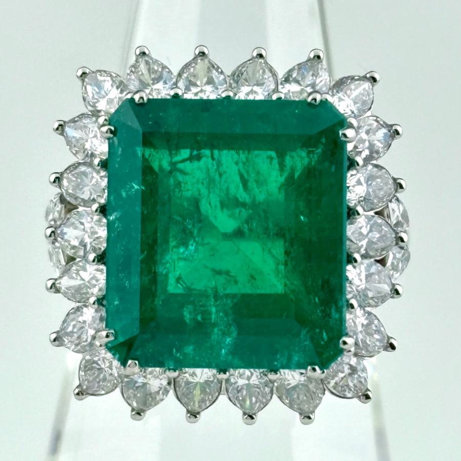 エメラルド デザインリング プラチナ 指輪 メレダイヤ リング 17号 Pt900 エメラルド ダイヤモンド レディース 中古_2