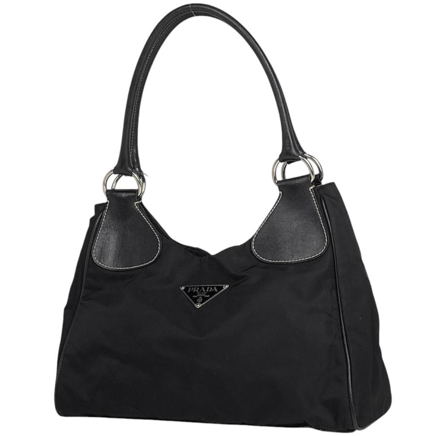 PRADA プラダ ナイロン ロゴプレート ハンドバッグ ブラック PRADA（プラダ） ロゴプレート ショルダーバッグ ハンドバッグ