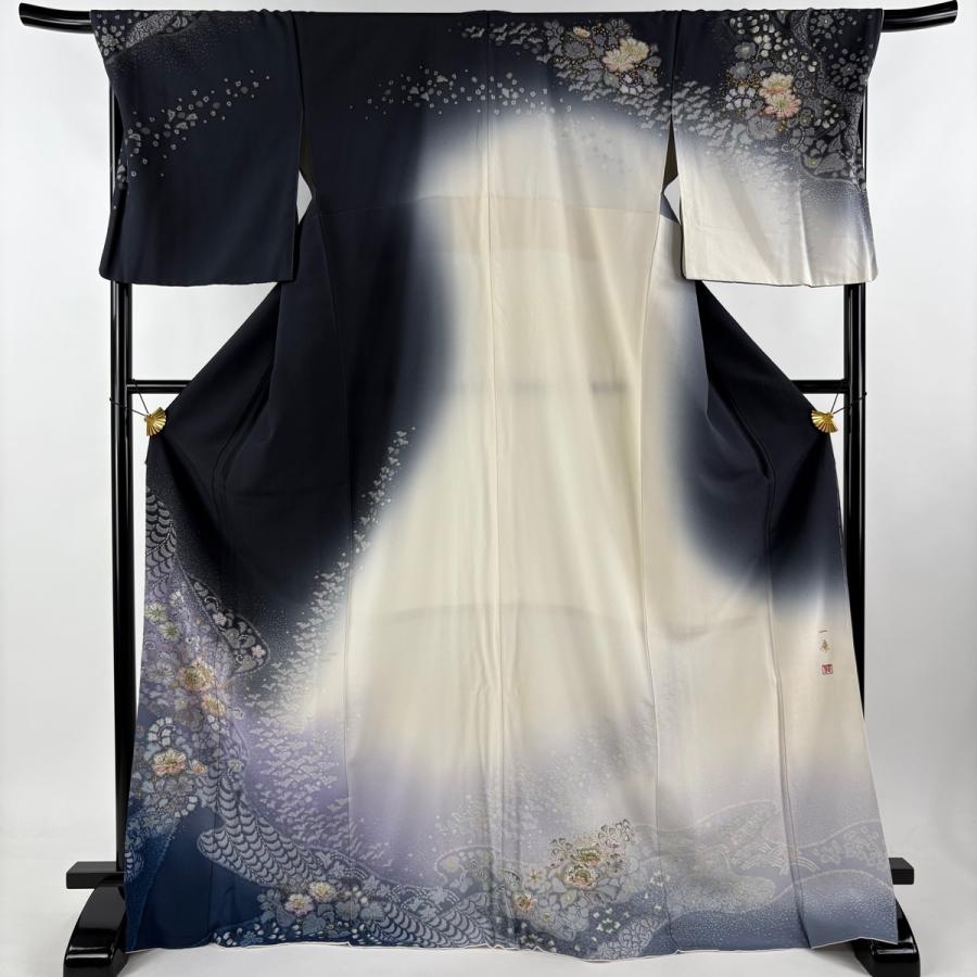 訪問着 身丈158cm 裄丈64cm M 袷 辻が花 金通し クリーム 正絹 逸品  