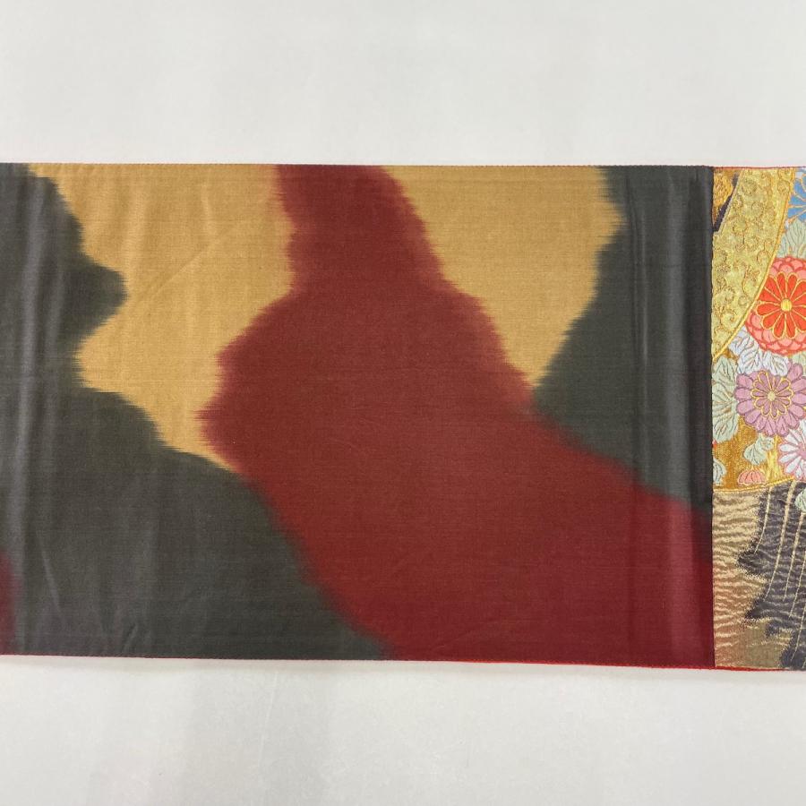 花織 縞文様 両面 六通 袋帯 正絹 未使用 袋帯 正絹 六通柄 未使用 仕立て付き フォーマル 六通 西陣織