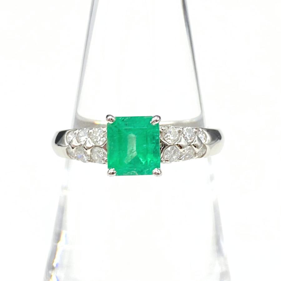 エメラルド デザインリング プラチナ 指輪 メレダイヤ リング 14号  