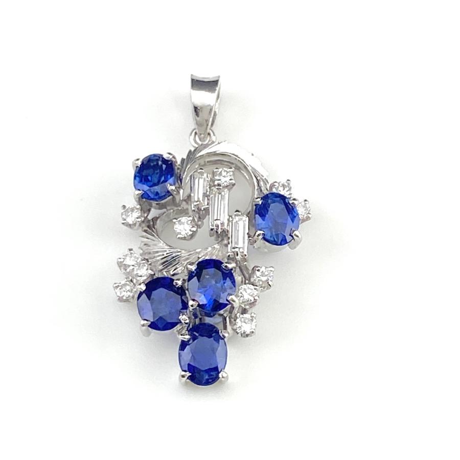 サファイア デザインペンダントトップ プラチナ メレダイヤ ペンダント  