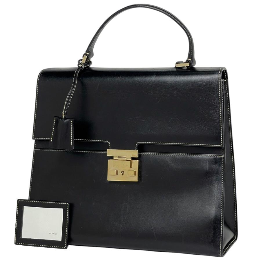 GUCCI Gロゴ　ハンドバッグ レザー　黒 GUCCI（グッチ） ロゴ ハンドバッグ レザー ブラック 0000857 中古