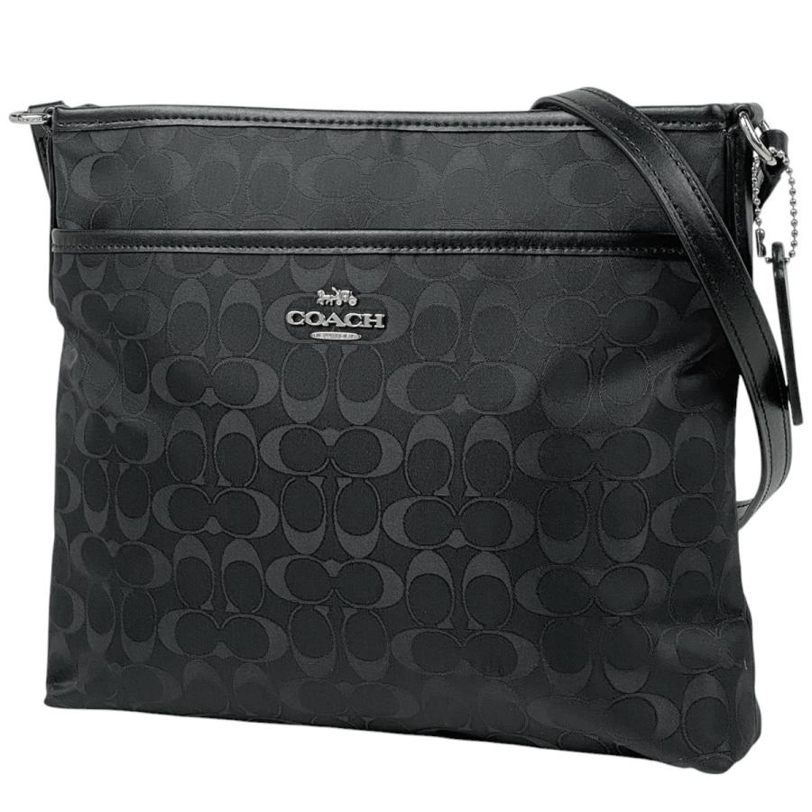 【美品】COACH　コーチ　シグネチャー　ショルダーバッグ　斜め掛け　ブラック COACH コーチ シグネチャー ショルダーバッグ 斜め掛け ロゴ
