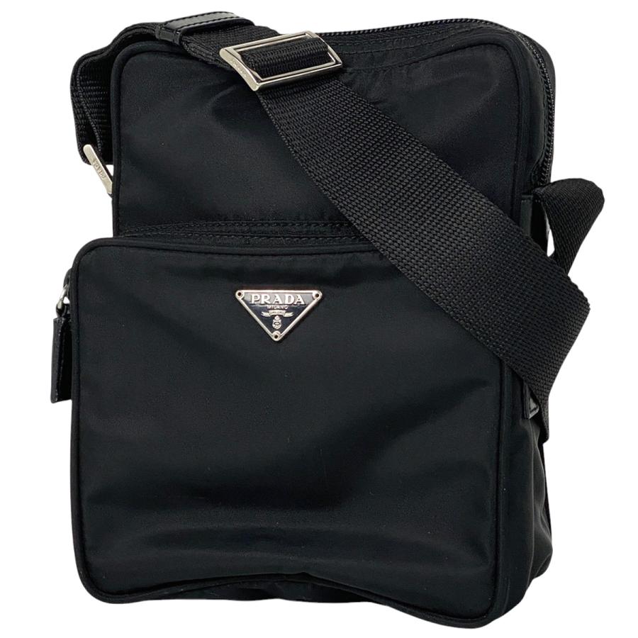 PRADA プラダ ナイロン ロゴプレート ショルダーバッグ ブラック
