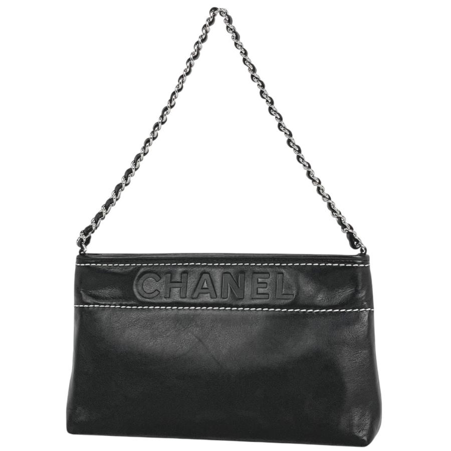 CHANEL ショルダーバッグ ブラック CHANEL シャネル ロゴ チェーン ハンドバッグ ショルダーバッグ レザー