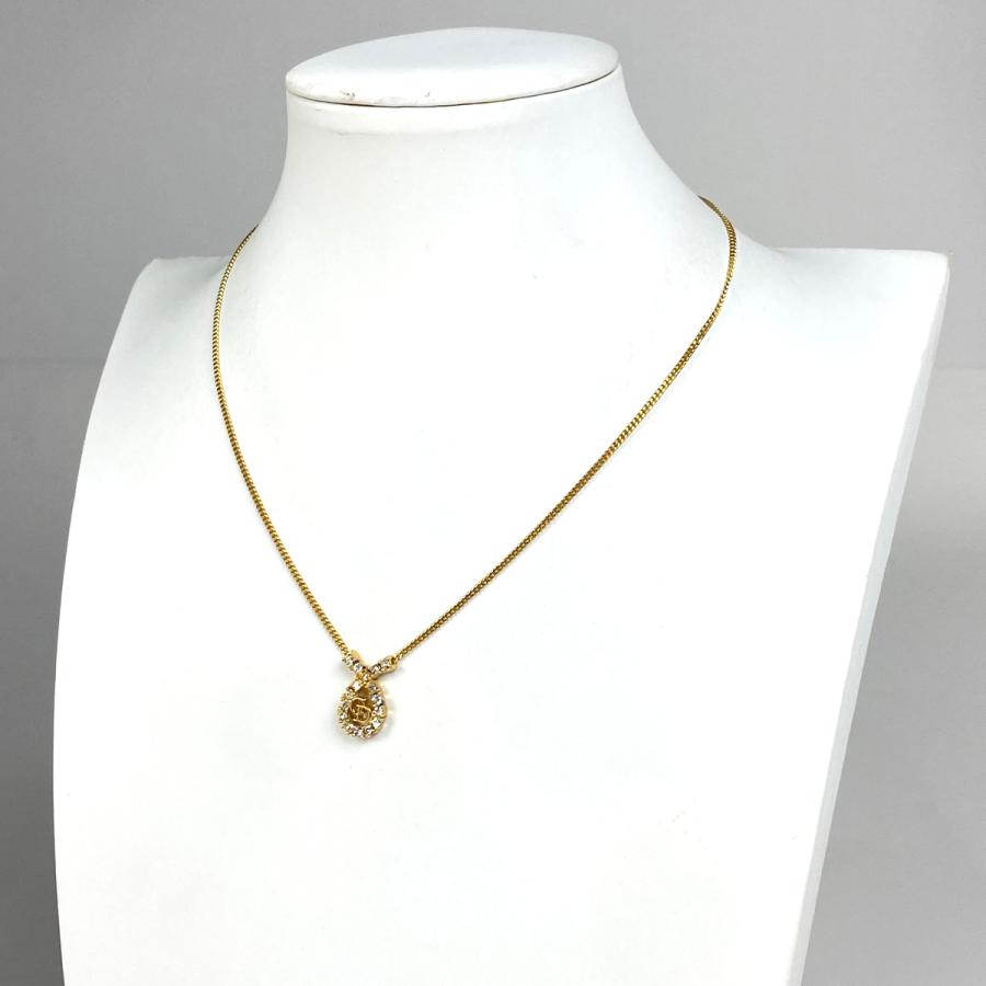 ディオール ネックレス CDロゴ ラインストーン ゴールド色系 全長43cm Christian Dior クリスチャン・ディオール ネックレス CDロゴ