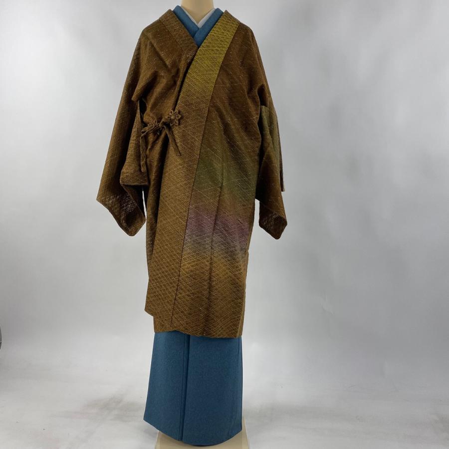 道中着 身丈110cm 裄丈70cm L 和装コート ぼかし 箔 茶色 正絹 美品  