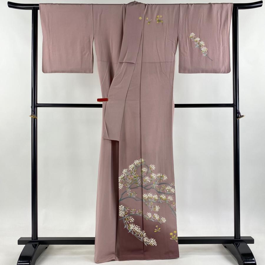 蘇州刺繍　訪問着　梅菊 　薄ピンク　袷　広衿　正絹　作家物　落款入 蘇州刺繍 訪問着 梅菊 薄ピンク 袷 広衿 正絹 作家物 落款入
