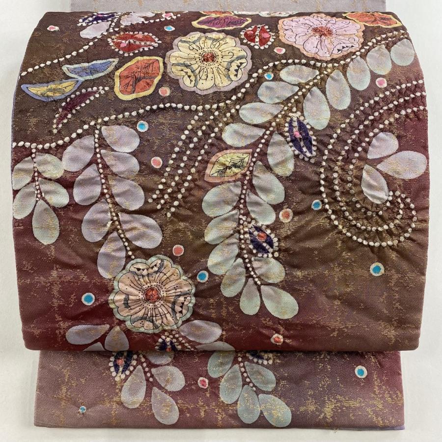 袋帯 名品 落款あり 辻が花 箔 赤紫 お太鼓柄 正絹 中古 : リユース