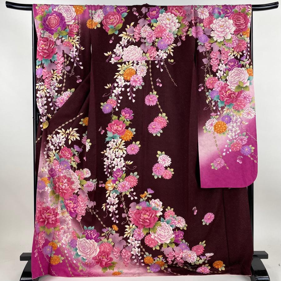 振袖 身丈171cm 裄丈69.5cm L 袷 MoeOshikiri 落款あり 牡丹 草花 箔