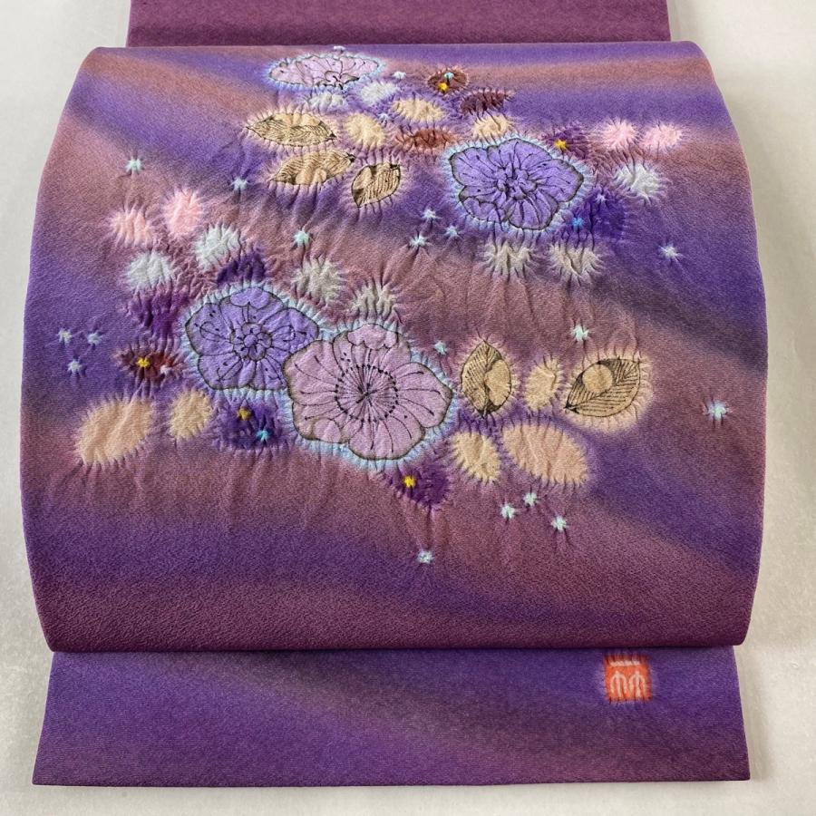 袋帯 美品 逸品 久保田一竹工房 落款あり 辻が花 紫 お太鼓柄 正絹