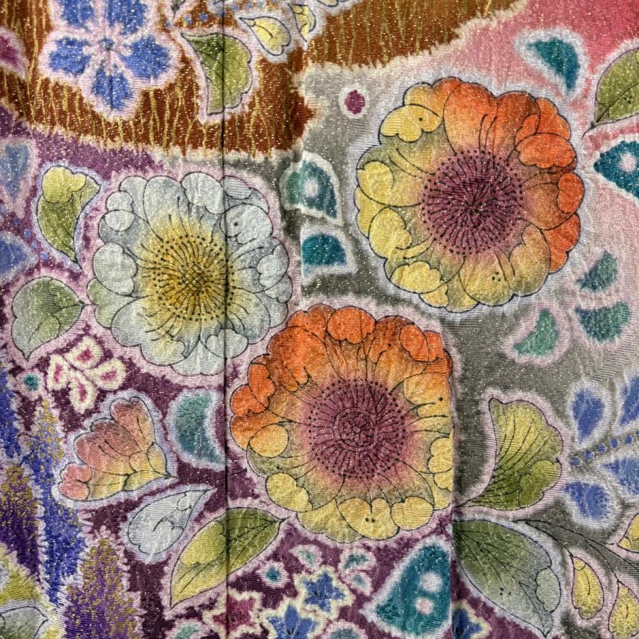 振袖 身丈163.5cm 裄丈67.5cm L 袷 やまと 辻が花柄 樹木 金通し 金彩