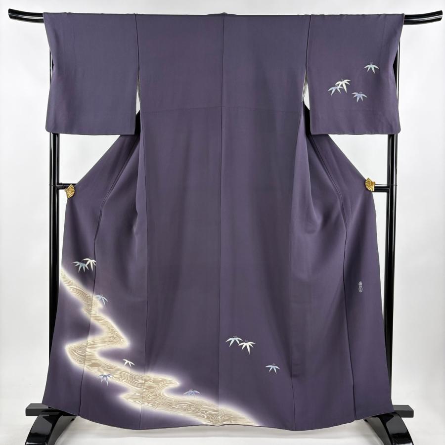 付下げ 身丈163cm 裄丈67.5cm L 袷 上野街子 落款あり 笹 流水 ぼかし