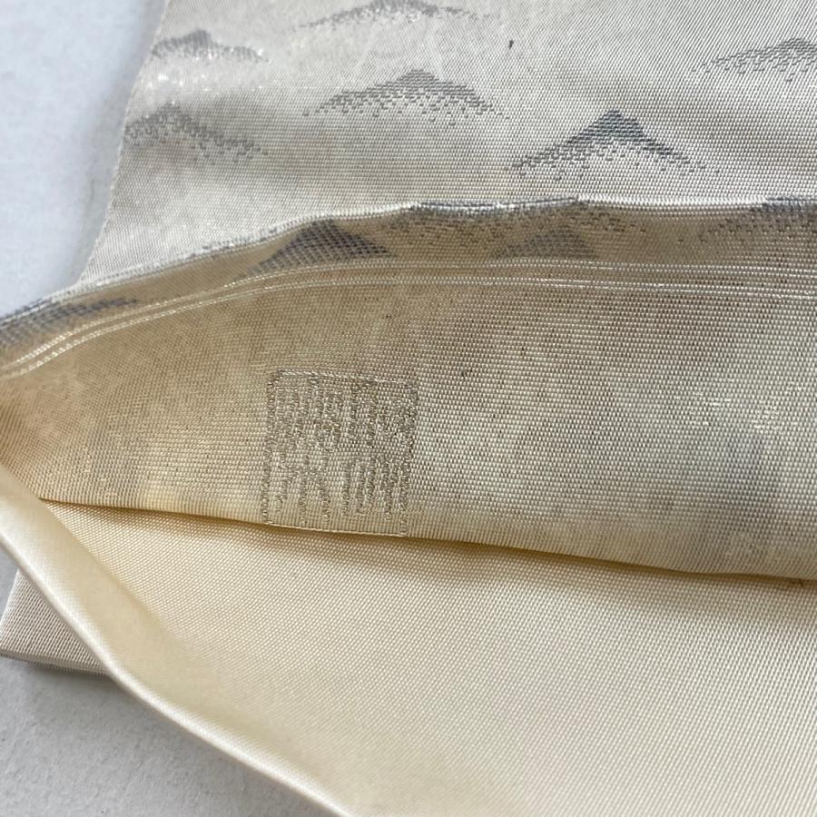 袋帯 美品 名品 横山大観 落款あり じゅらく 白砂青松 刺繍 銀糸