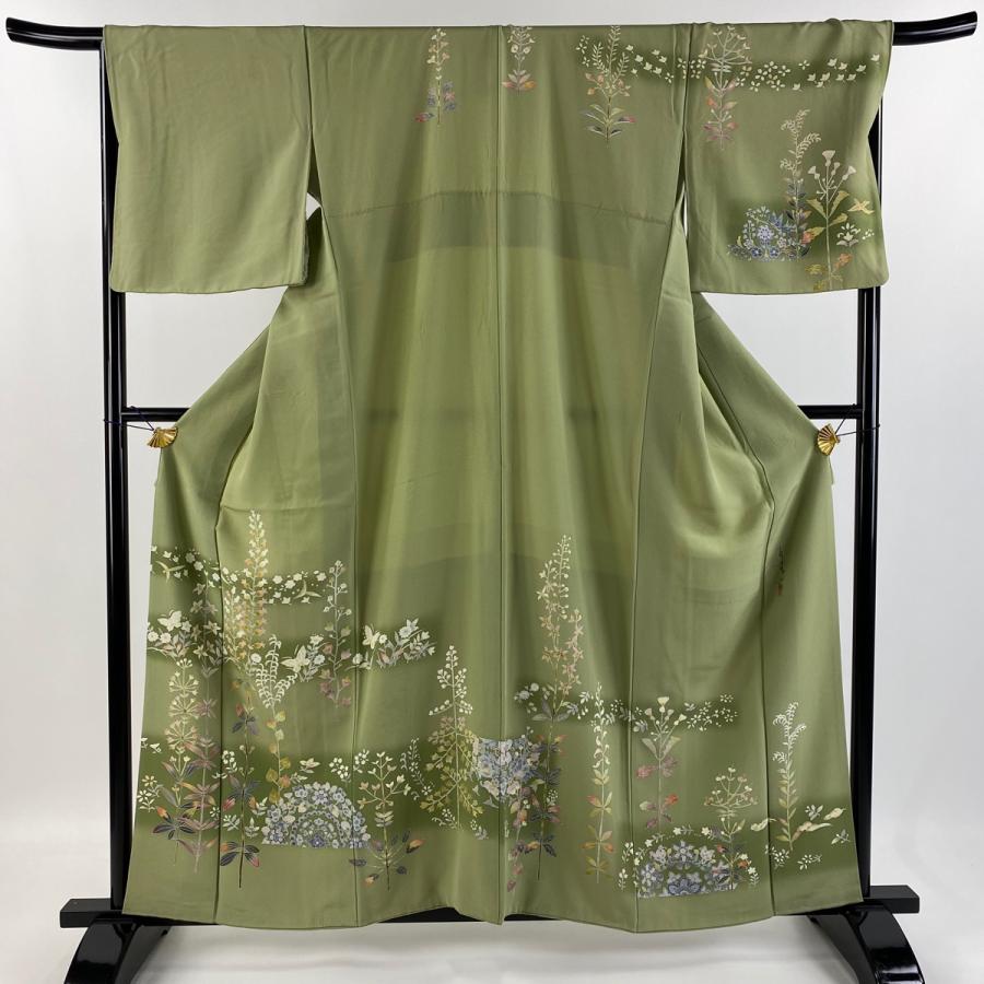 訪問着 身丈159cm 裄丈67.5cm 正絹 名品 【中古】 訪問着 身丈159cm 裄丈67.5cm L 袷 百貫石峰 落款あり 草花 蝶 ぼかし