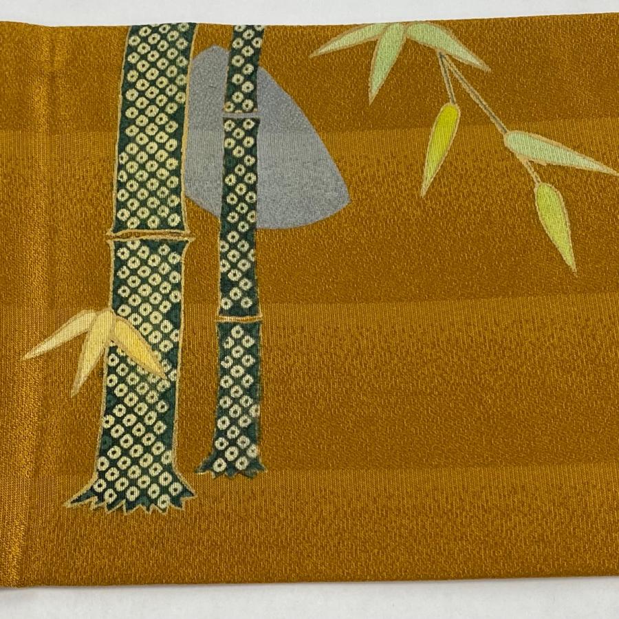 正絹 名古屋帯 金彩 銀彩 工芸 ゴージャス 逸品 美品 名古屋帯 逸品 落款あり 昔ばなし 金彩 山吹茶色 正絹 中古