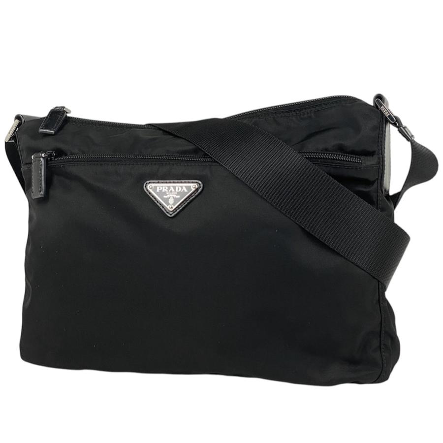 中古品　PRADA ロゴプレート ボストン ショルダー ナイロン バック 黒 PRADA（プラダ） ロゴプレート ショルダーバッグ ナイロン ネロ