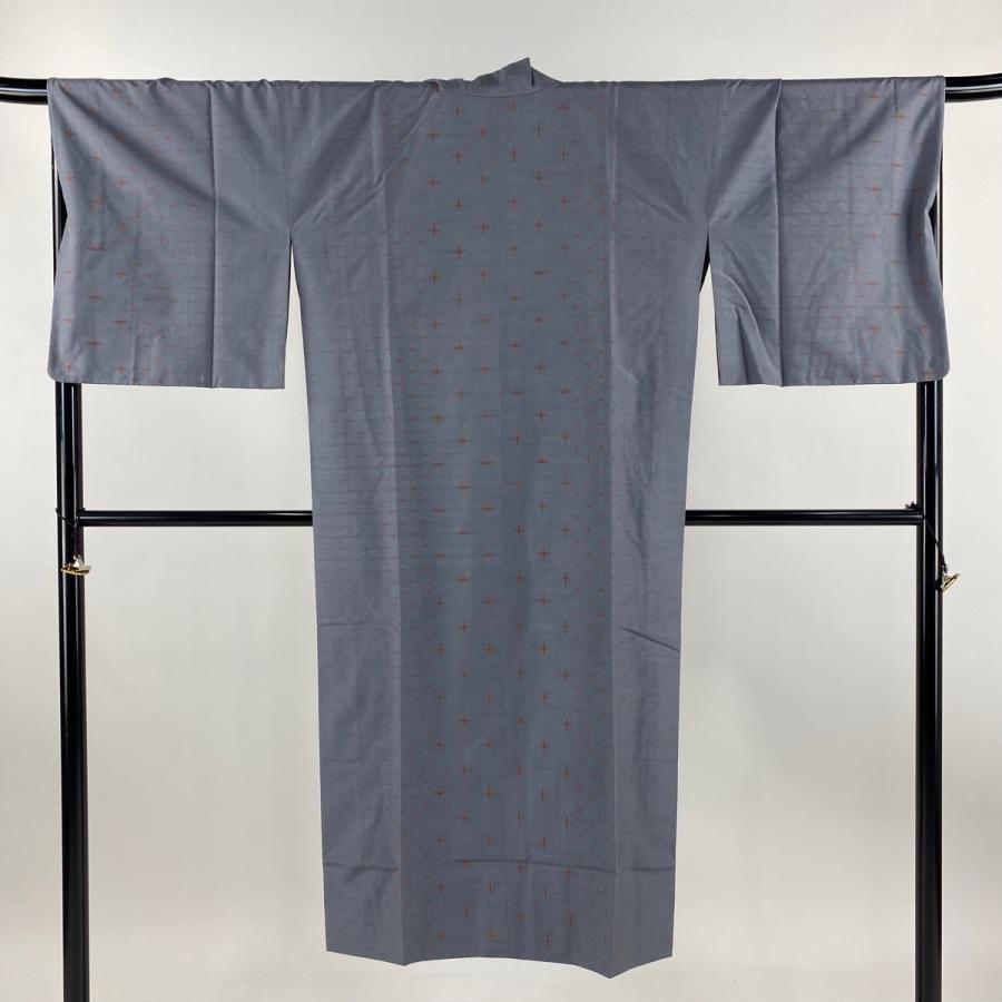 道中着 身丈134cm 裄丈66.5cm M 和装コート 着物衿 紬地 十字絣 青紫