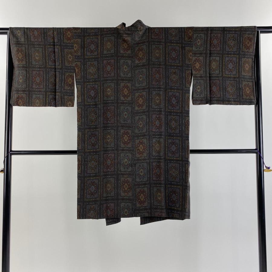道中着 身丈100cm 裄丈65cm M 和装コート 着物衿 鈴乃屋 華文 幾何学