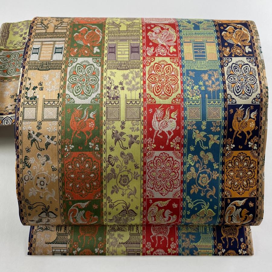 名古屋帯 美品 秀品 華文 鹿 薄茶色 正絹 中古 : リユースセレクト  