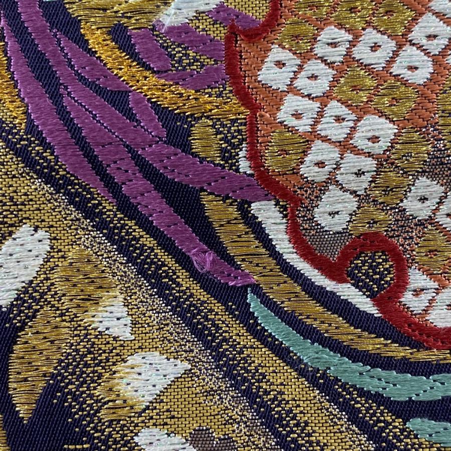 袋帯 美品 秀品 雪輪 桜 刺繍 箔 金色 六通 正絹 中古 : リユース