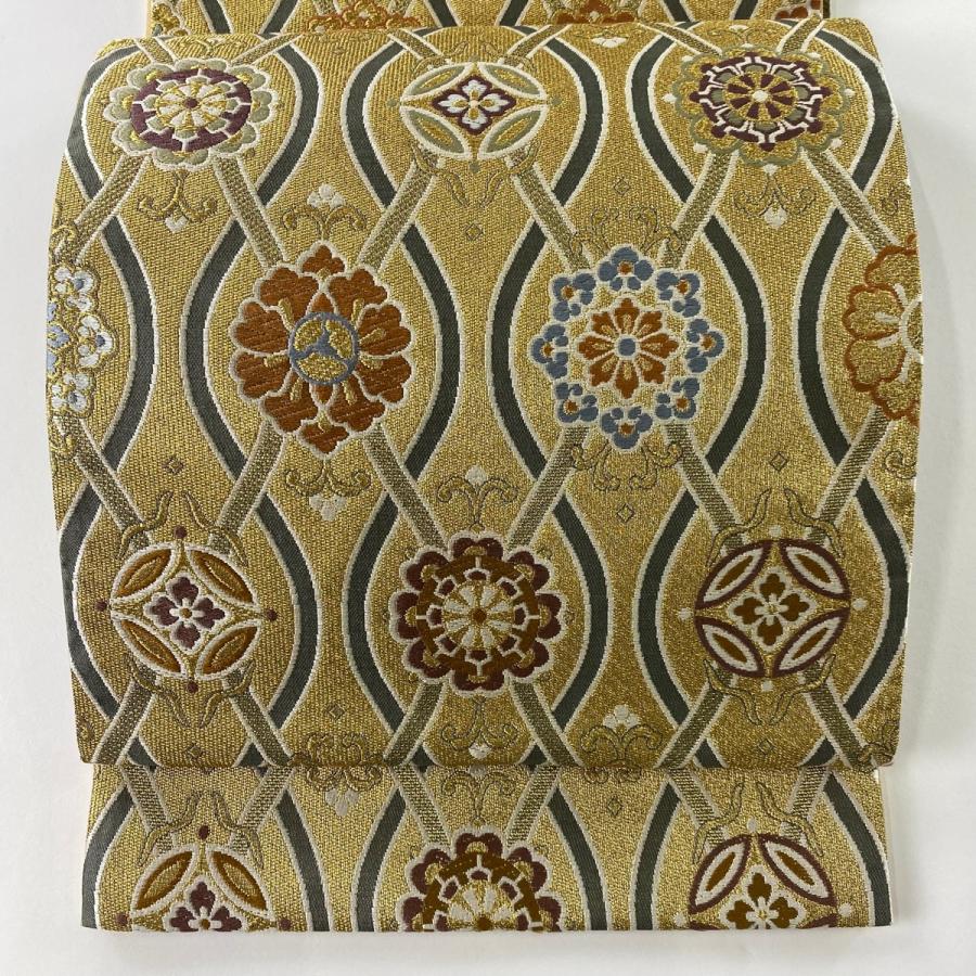 袋帯 美品 名品 華文 立涌 刺繍 金糸 金色 六通 正絹 中古 在庫一掃