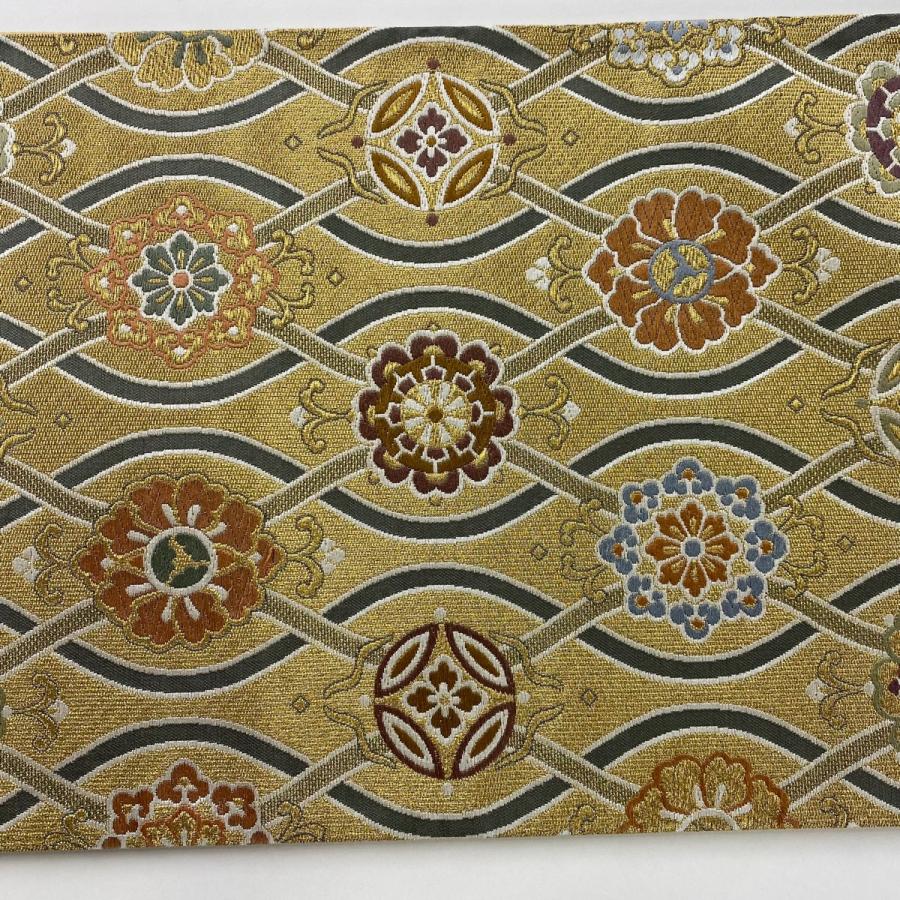 刺繍 六通 袋帯 金糸 正絹 未使用品 袋帯 逸品 巻物 枝花 刺繍 金糸 銀色 六通 正絹 中古 在庫一掃