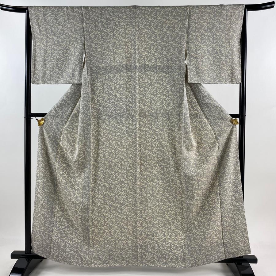 小紋 身丈161cm 裄丈65cm M 袷 葉柄 灰色 正絹 秀品 中古 : リユース