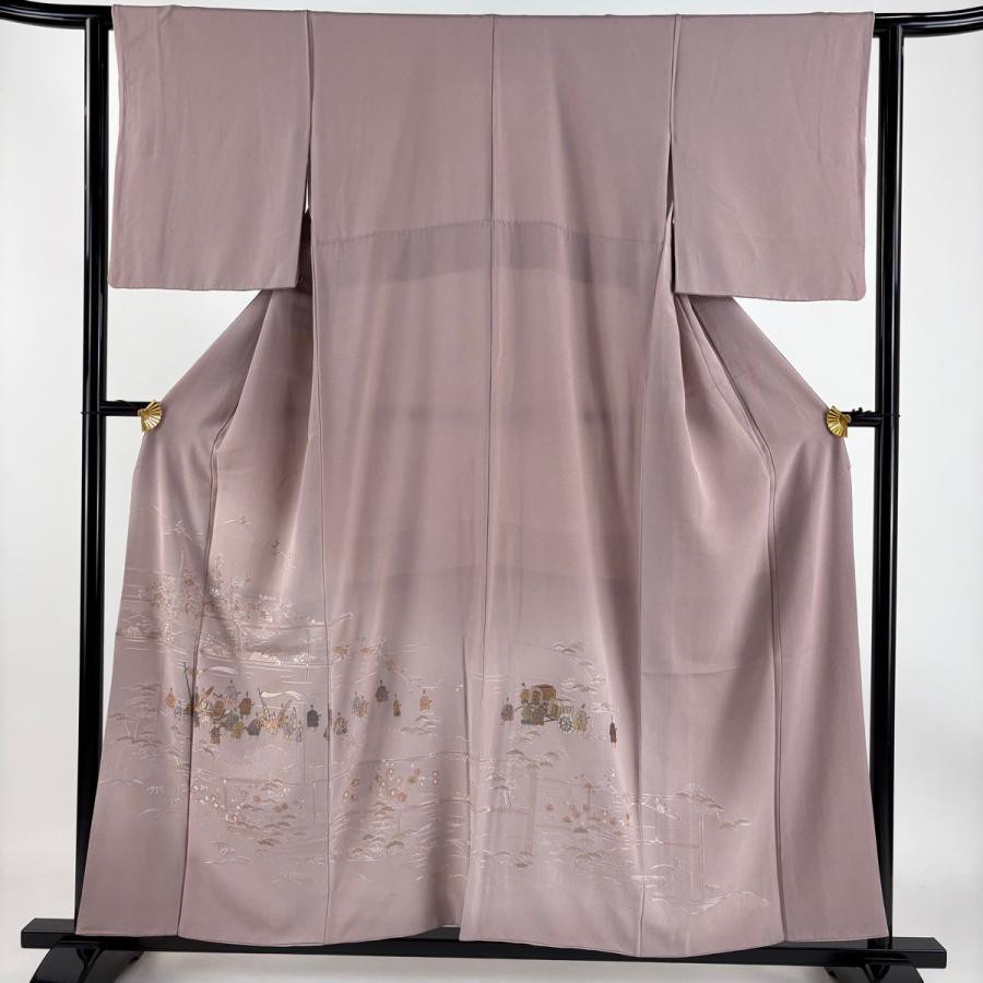 訪問着 身丈155.5cm 裄丈63cm S 袷 人物 松竹梅 刺繍 金糸 薄紫 正絹