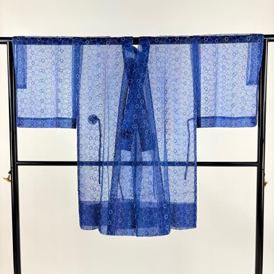 道中着 身丈98cm 裄丈67cm M 和装コート 着物衿 花 ぼかし 藍色