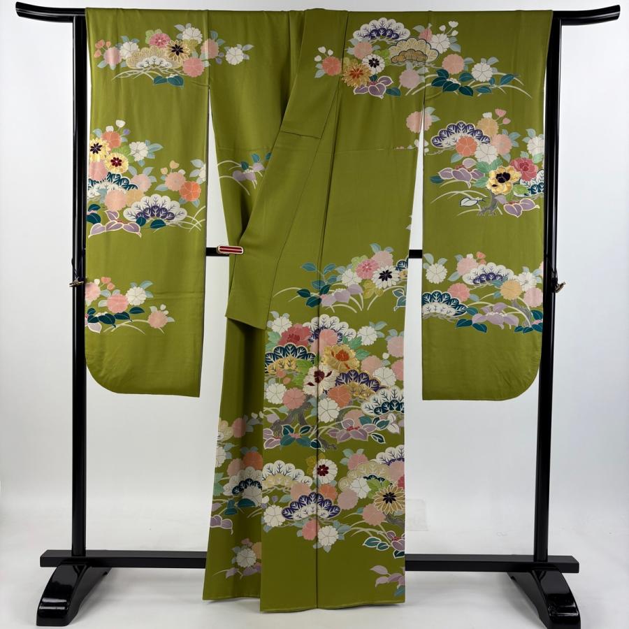 振袖 身丈159.5cm 裄丈64cm M 袷 千總 落款あり 笠松 草花 金糸