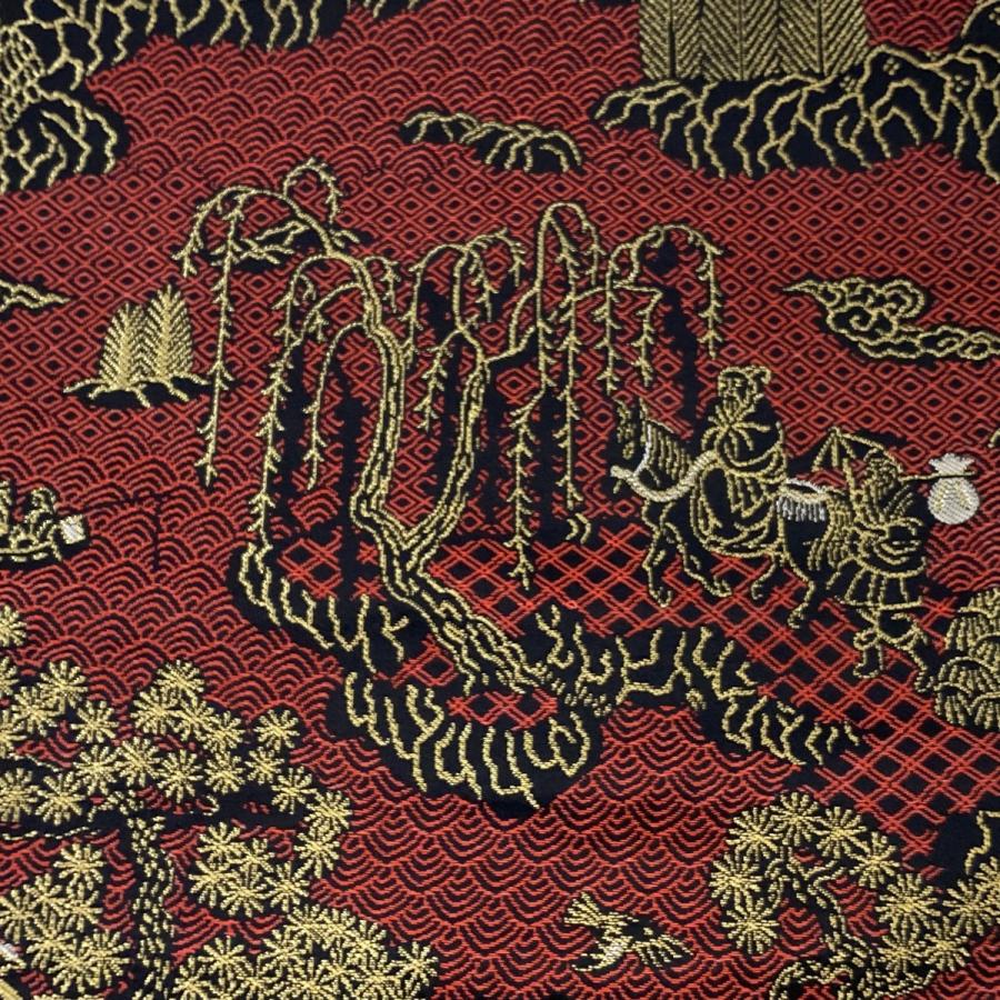 袋帯 美品 逸品 龍村晋 落款あり 人物 松 箔 黒 全通 正絹 中古