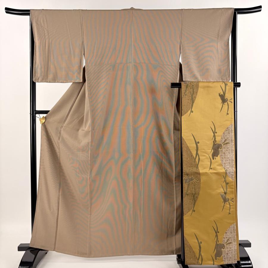 美品 袷 正絹 紋付き 作家 江戸小紋 行儀 フルセット 西陣唐織漆箔袋帯