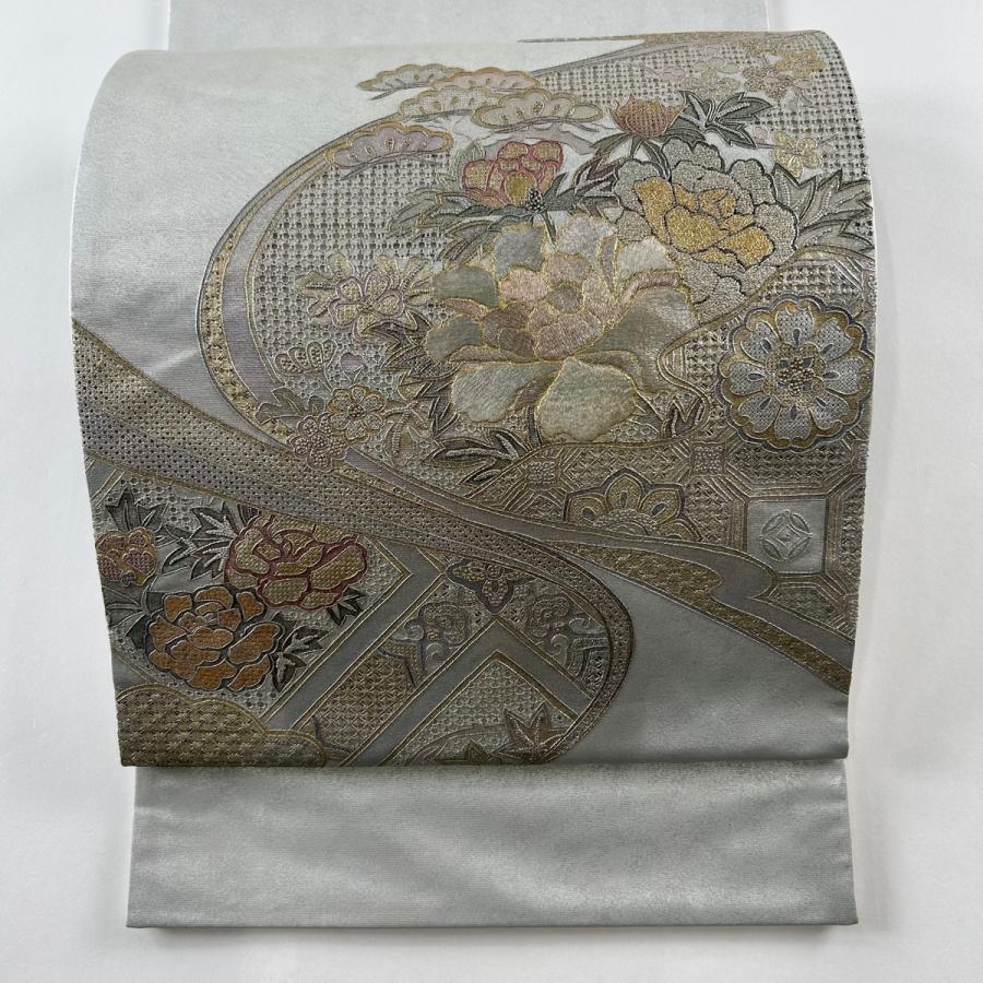  袋帯 美品 名品 鈴乃屋 草花 流水 刺繍 金銀彩 銀色 お太鼓柄 正絹 中古 : リユースセレクトショップバイセル Yahoo!店 - 通販 Bildidee 